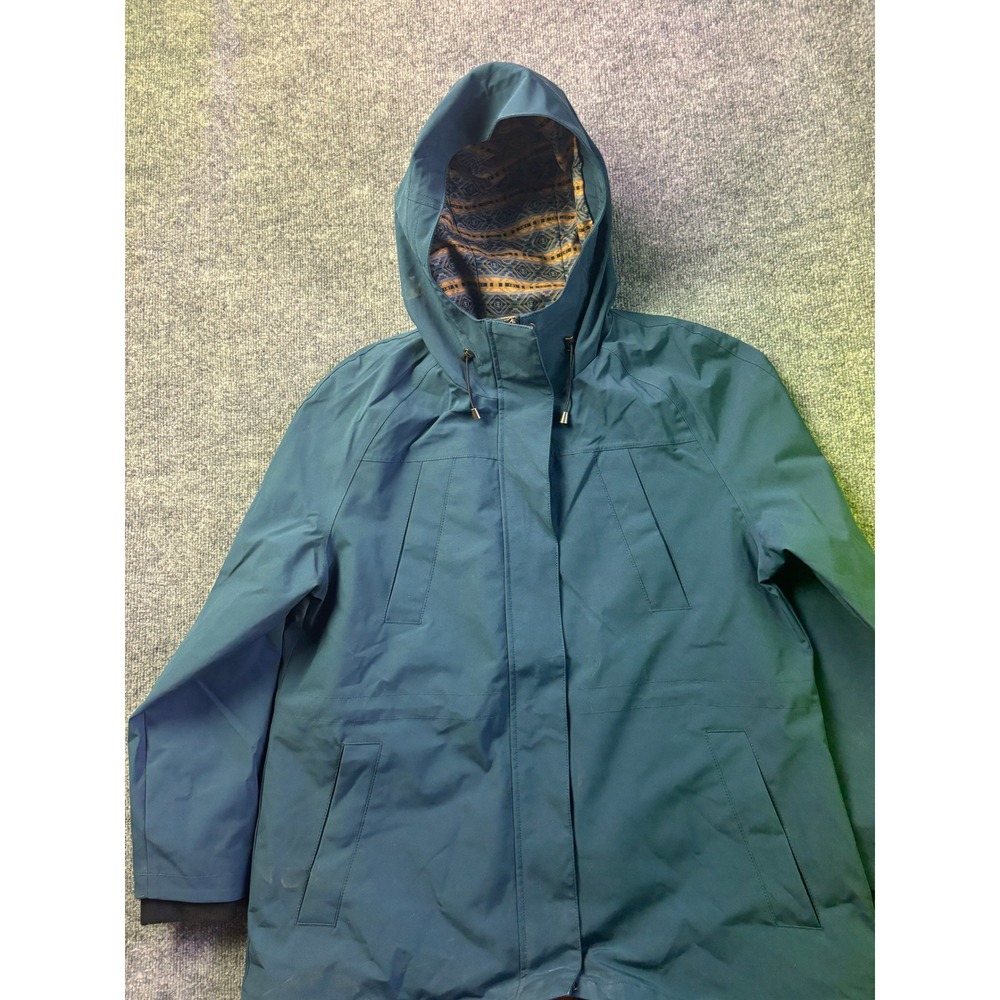 Pendleton Hooded Rain Jacket Womens Large Teal Blue Southwestern Print Lining